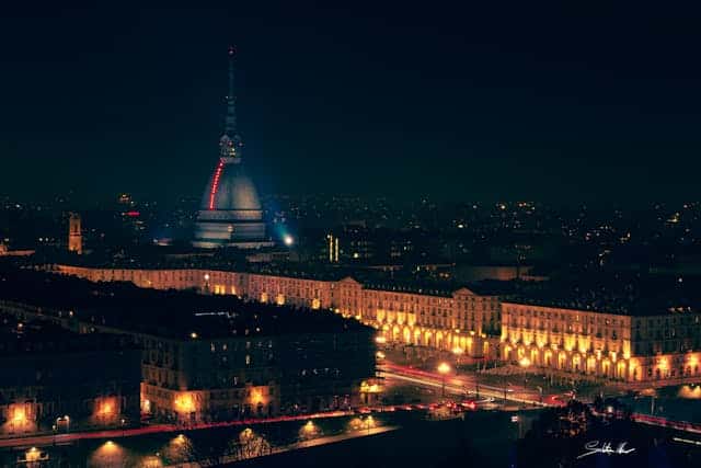 Aerial View of Turin at night
