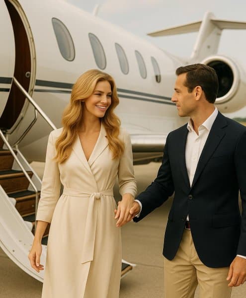 Beautiful model travel companion on board your private jet