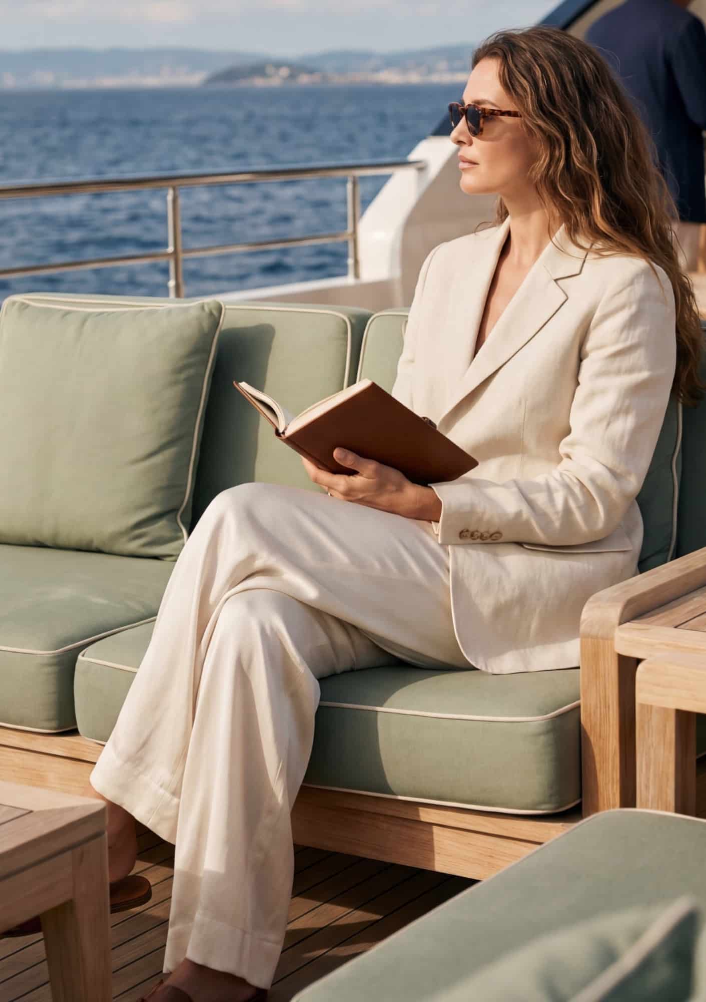 Elite escort companion in a luxurious lobby lounge